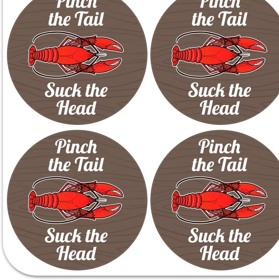 Crawfish Pinch The Tail Suck The Head Red (set of 5)  2 inch Sticker  Lobster Seafood Boil Party New Orleans Cajun Birthday