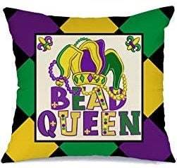 Mardi Gras Pillow Cover Bead Queen Harlequin Jester Hat for Home Decorations Beads Fleur De Lis  Throw Pillows Decorative Fat Tuesday