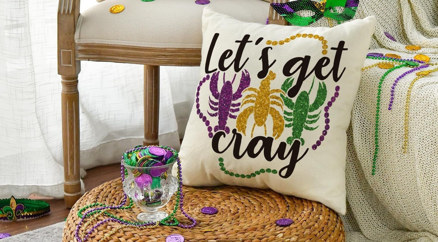 Mardi Gras  crawfish seafood boil fleur de lis King Cake pillow cover case Decorations Decor  NEW ORLEANS