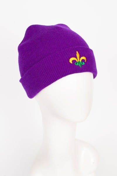 Unisex Fleur De Lis Mardi Gras Skull Hats Knit Cap Winter Warm Cap Beanie Hat Purple Parade Embroidered