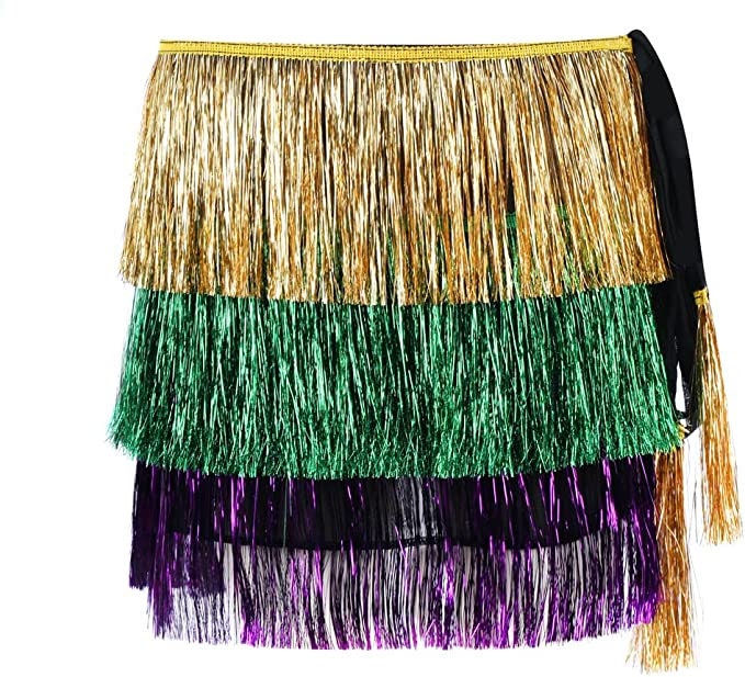 Mardi Gras Sequin Tinsel wrap skirt  purple green gold Splash Party/ Parade/ Ball