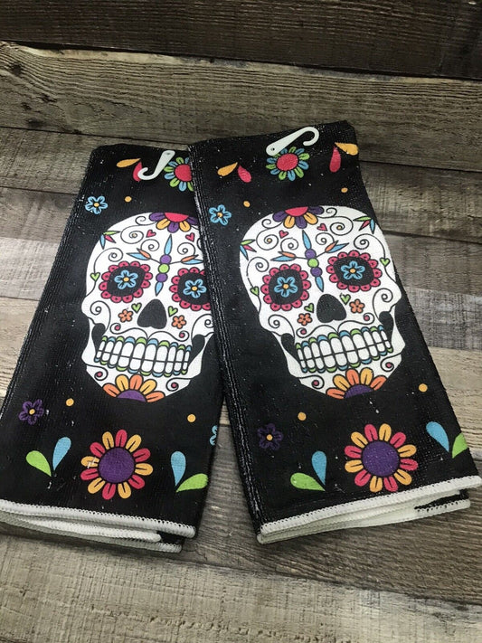 Day of The Dead Skull Kitchen Towel and Halloween Skull Decor Black Floral Soft Hand Towel