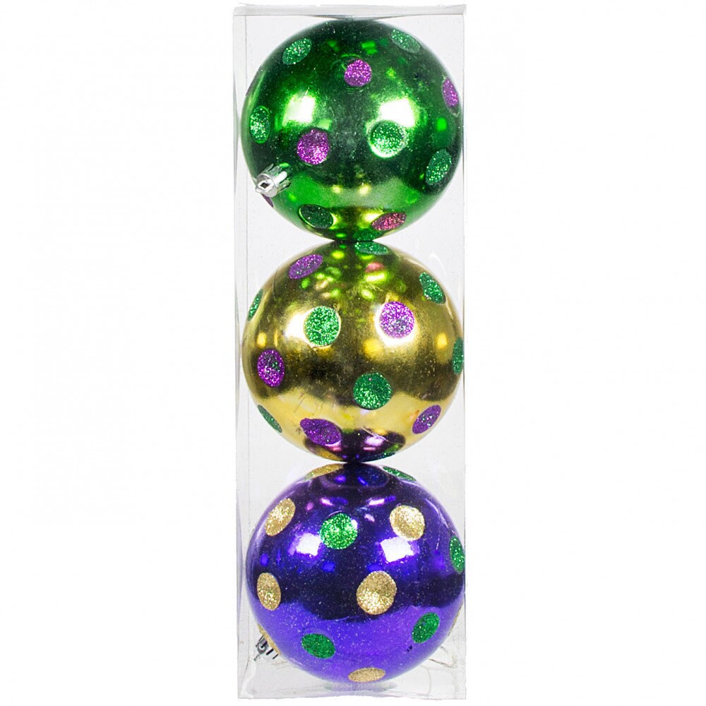 Mardi Gras Purple Green Gold With 4" Indent Dots Ornament: (3)New Orleans NOLA CAJUN