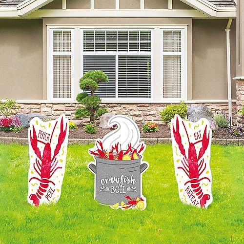 Mardi Gras White SPOTTED DESIGN Crawfish Boil Cook out Seafood Party Cookout Corrugated Yard Signs, 15in x 24in, 3ct