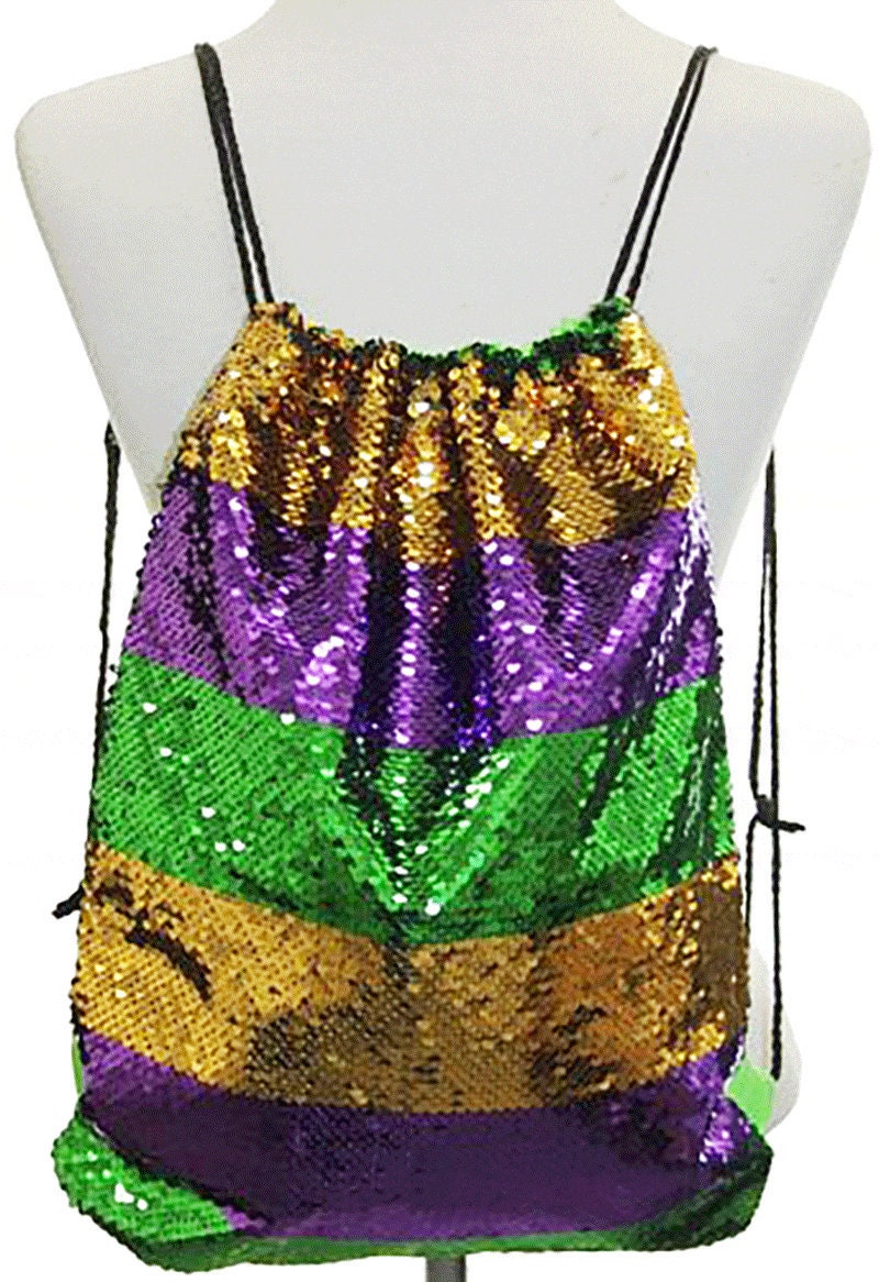 Mardi Gras Sequined Drawstring Back Pack Parade purse