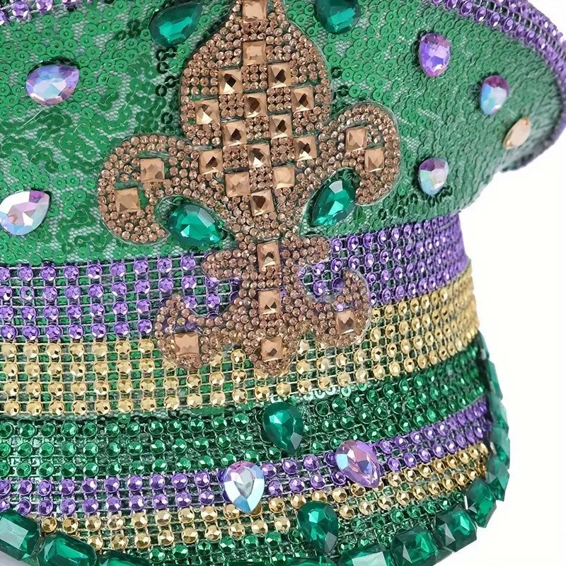 Mardi Gras Conductor Rhinestone Hat / St. Patrick Day Fleur De lis Captain Marching Band Drum Major Steampunk parade wear carnival Sequin