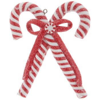 White red Candy Canes Ornament , Peppermint Land Sweets Dessert Christmas Holiday Ornament  Glitter Decor