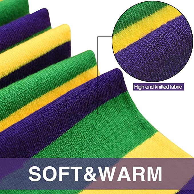 Socks Women Long Knee High Socks Knit Boot Stockings Mardi Gras Socks lady Winter Warm Purple green gold stripe Parade