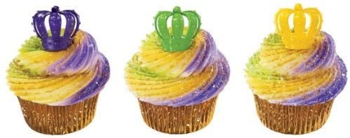 Mardi gras purple green gold Crown Ring Cupcake Toppers (12) Parade masquerade parade party pick picks