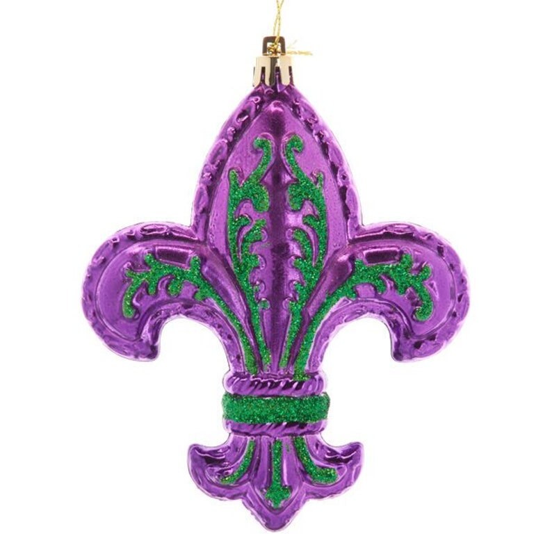 Fleur de Lis Mardi Gras Ornaments: 5" Large JUMBO  Purple Green Gold Holiday Tree Christmas