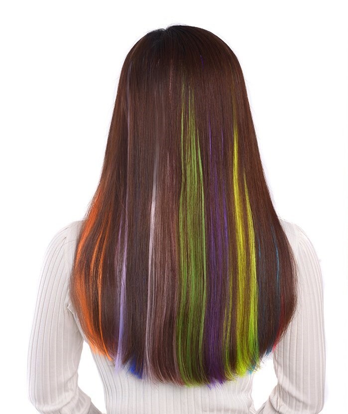 Faux Mardi Gras Hair: 14" Hair Strands (2) Mardi Gras Parade costume PURPLE GREEN YELLOW