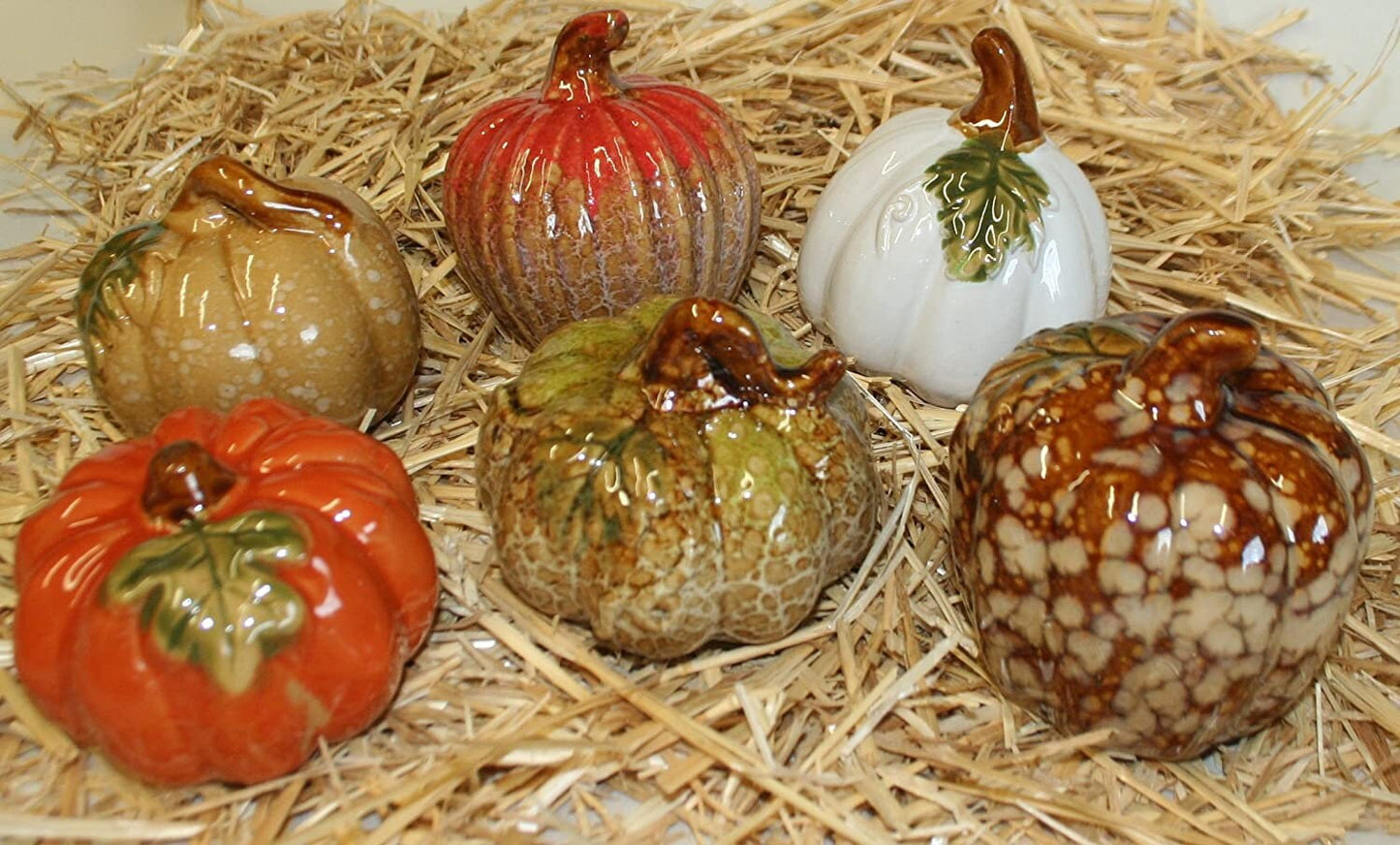 Set of 6 Glazed Ceramic Pumpkins, 4 Inch Thanksgiving Fall Decoration