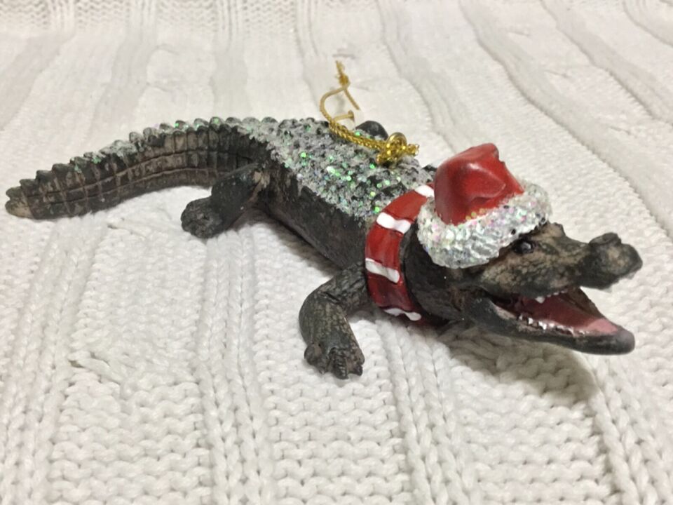 Alligator Bayou Santa Claus Christmas Tree Holiday Ornament Cajun Creole Party Mardi Gras Croc Crocodile Decoration