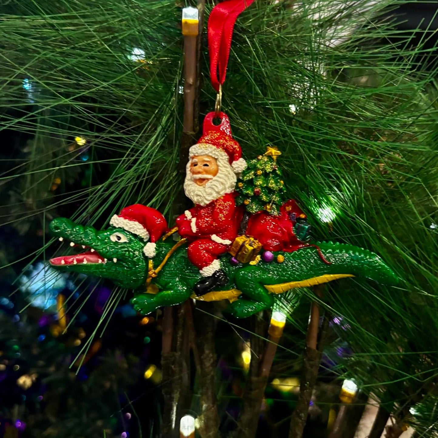 Alligator Crocodile Gator Bayou Santa Claus Christmas Tree Holiday Ornament Louisiana Cajun Creole Party FREE Gold Gift Pouch
