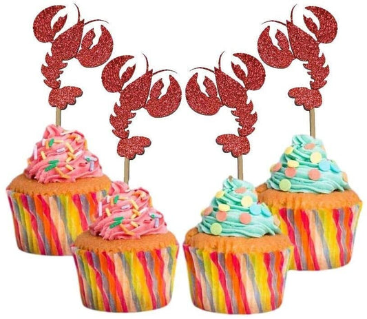 Crawfish Lobster Cupcake Toppers, Crawfish  She Found Her Lobster Glitter Cupcakes Boil Crayfish Seafood Mardi Gras Party