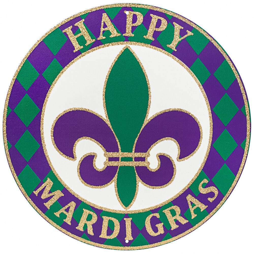 8.5" Round Waterproof Sign: Happy Mardi Gras ONLY Decorations Decor Wreath