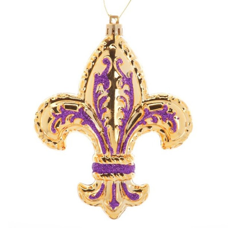 Fleur de Lis Mardi Gras Ornaments: 5" Large JUMBO  Purple Green Gold Holiday Tree Christmas