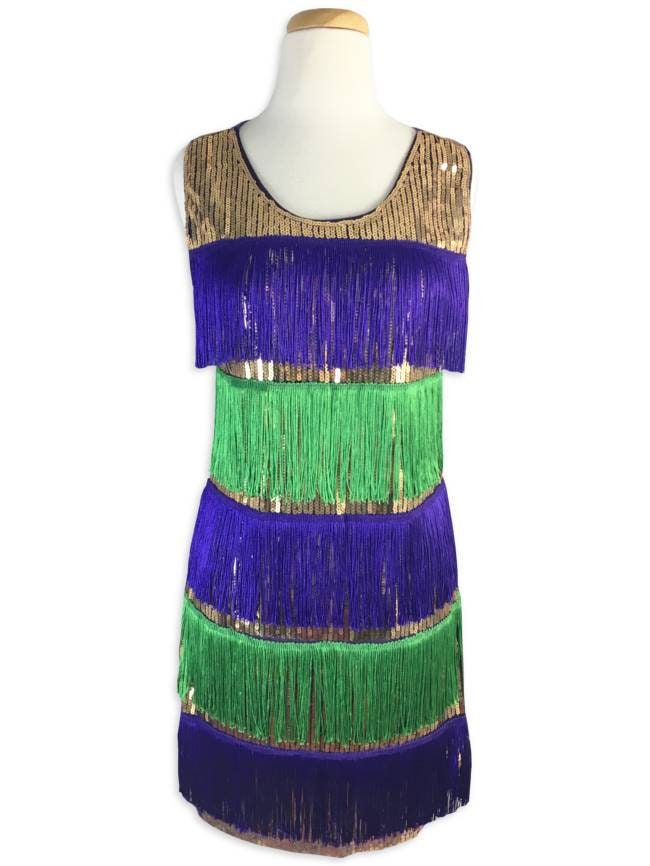 Mardi Gras Stripe Pattern Sequin Flapper EXTRA LARGE Dress Cocktail Party Ball Masquerade New Orleans Purple green gold