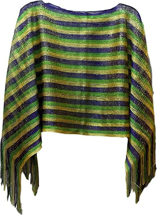 Mardi Gras Open Weave With Fringe PURPLE GREEN GOLD poncho Shawl Clothing Costume Parade