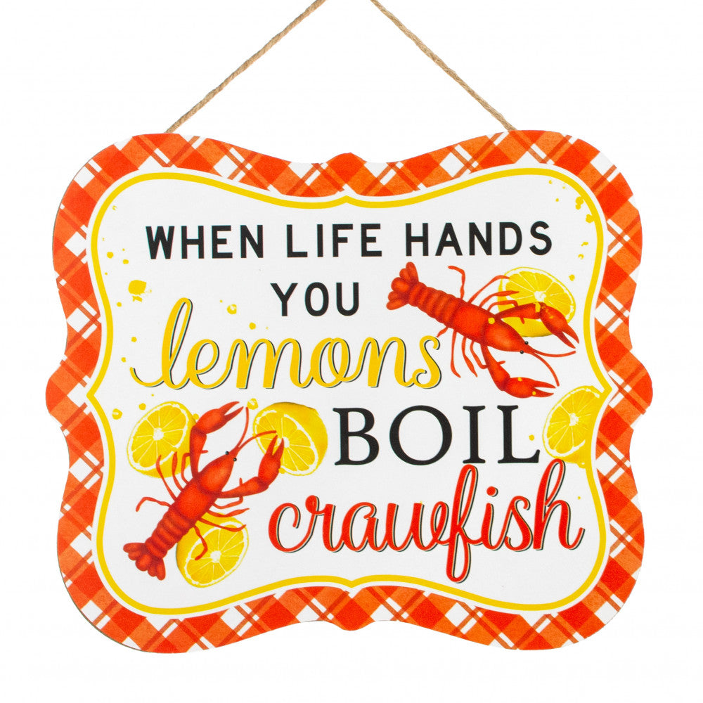 Boil Crawfish10" Scalloped Wooden Sign When Life Gives you Lemons, Boil Crawfish wreath decoration decor Mardi Gras beads purple green gold