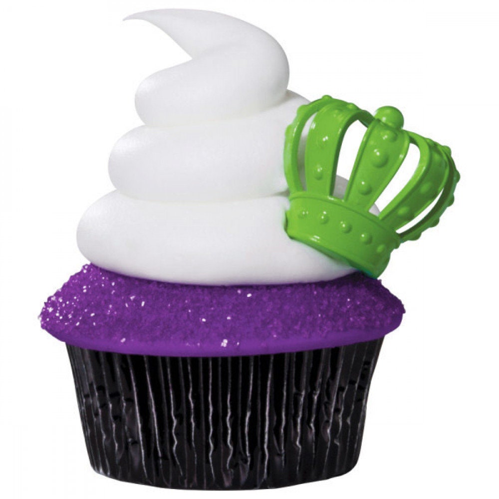 Mardi gras purple green gold Crown Ring Cupcake Toppers (12) Parade masquerade parade party pick picks