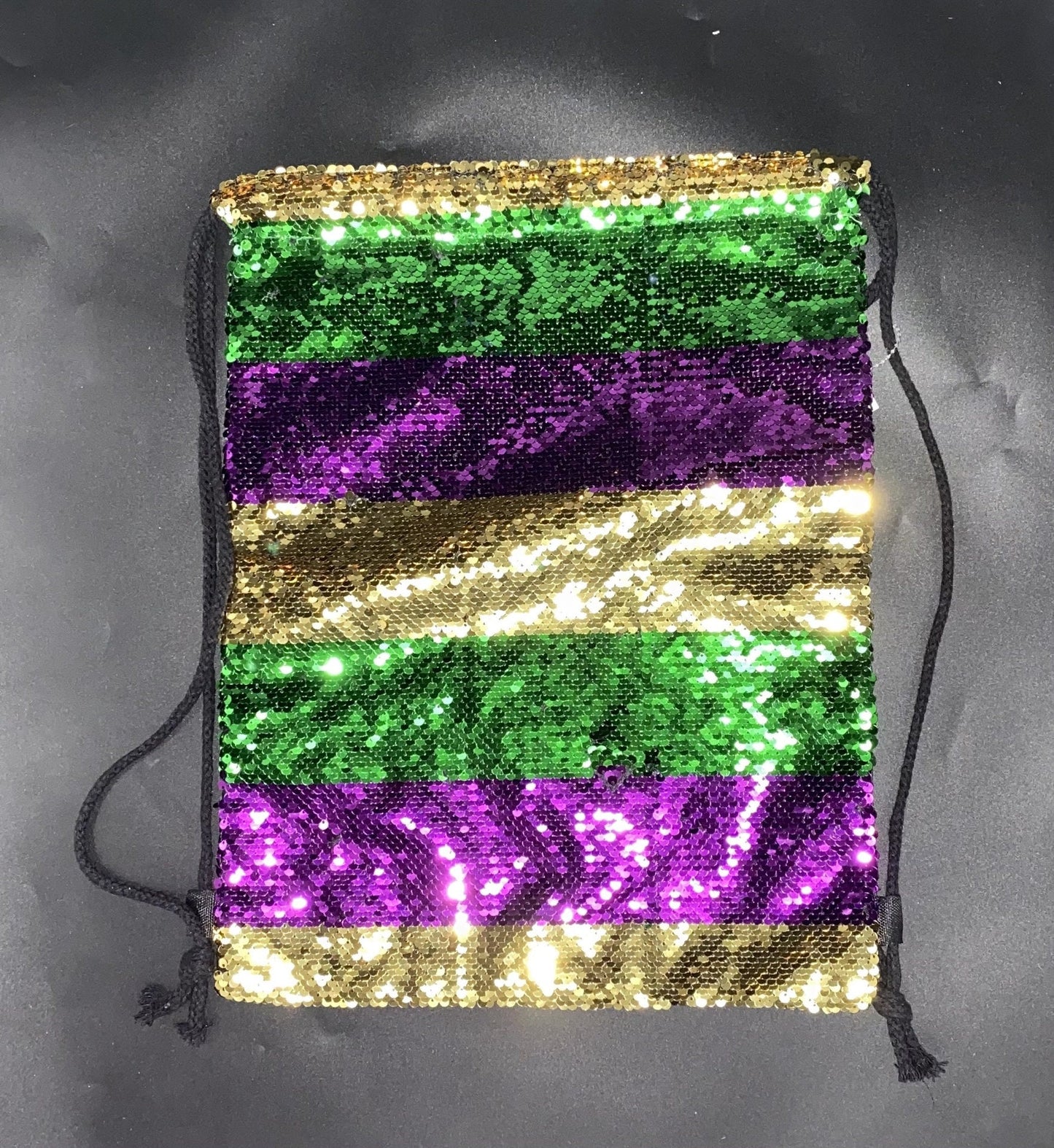 Mardi Gras Sequined Drawstring Back Pack Parade purse