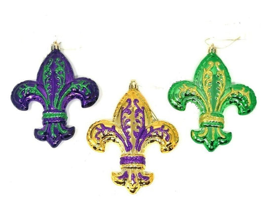 Fleur de Lis Mardi Gras Ornaments: 5" Large JUMBO  Purple Green Gold Holiday Tree Christmas