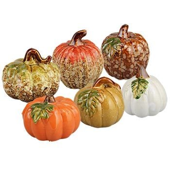 Set of 6 Glazed Ceramic Pumpkins, 4 Inch Thanksgiving Fall Decoration