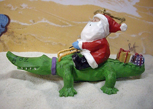 Alligator Crocodile Bayou Santa Claus Christmas Tree Holiday Ornament Louisiana Cajun Creole Party FREE Gold Gift Pouch