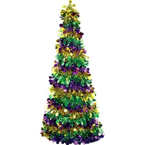 Mardi Gras  Fat Tuesday Carnival Mini 3D Gold, Green & Purple Tinsel Holiday Christmas Tree French Quarter Bourbon Street New Orleans