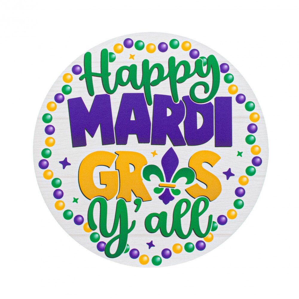 8.5" Round Waterproof Sign: Happy Mardi Gras Y'all Decorations Decor Wreath