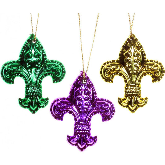 Fleur de Lis Mardi Gras mini Ornaments: 1"  Set of (6) Purple Green Gold Holiday Tree Christmas