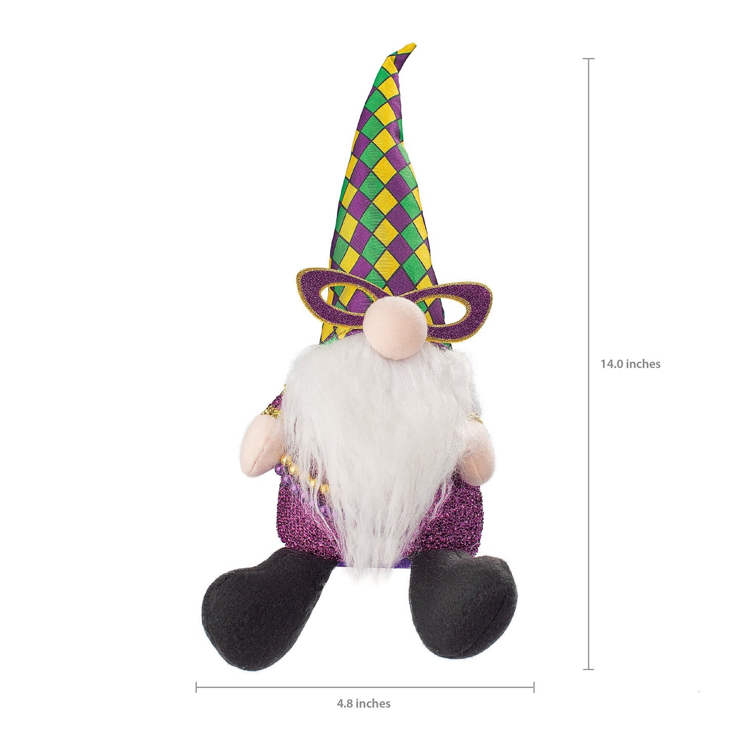 Mardi Gras Harlequin Plush Gnome Fleur De lis Glasses beads Purple Green Gold Mardi Gras Party Decoration Stuffed animal toy