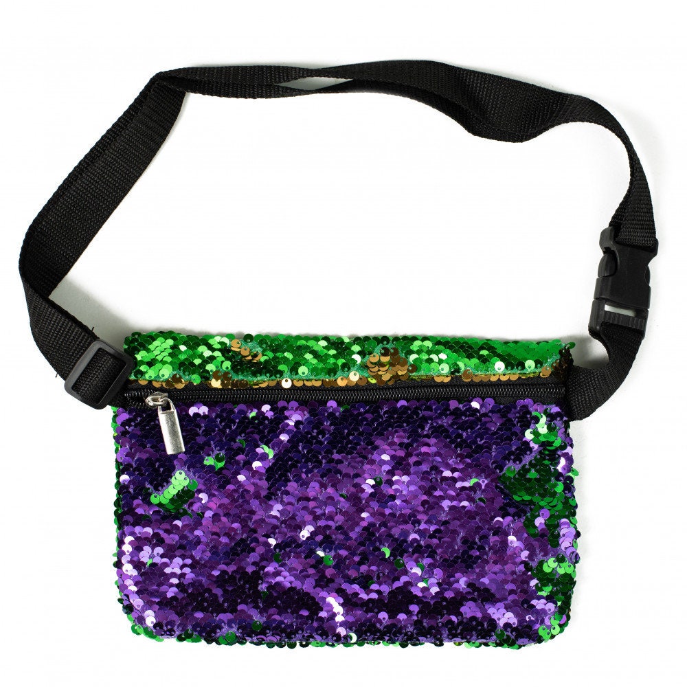 Mardi Gras Sequin Fanny Pack New Orleans NOLA Purple Green Gold Parade wear Purse