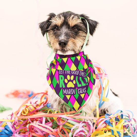 Mardi Gras Fleur De lis PET BANDANA Harlequin Let the Good Times Roll Purple cat pet Bead Hound Dog Parade Costume  Fat Tuesday