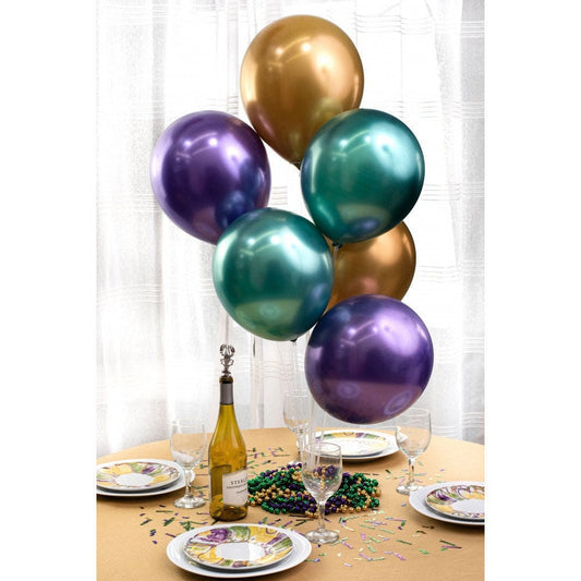 DECORATIVE Mardi Gras Home PARTY Set Kit 7 Balloons 7 BEADS 7 Doubloons  30" Seven Balloon Cluster Stand Set Gold, Green & Purple