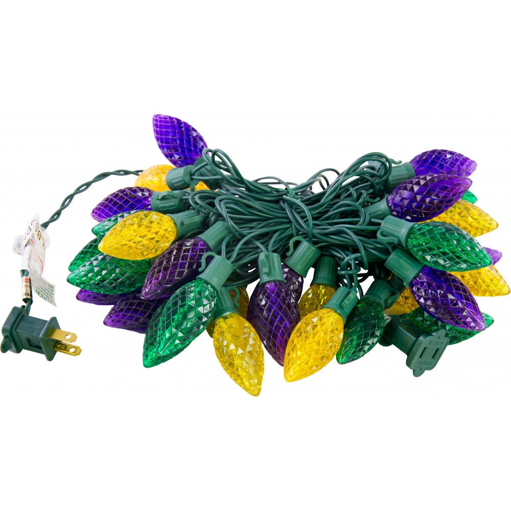 LED Mardi Gras Retro Bulb Lights: 40 Light! Strand tree Lights Ornament Home Decor Fat Tuesday indoor/outdoor decoration decor house