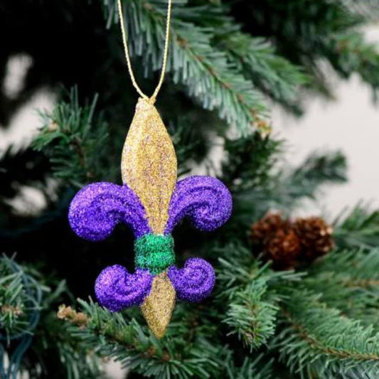 Set of (2) 4" INCH Fleur de Lis Purple Green Gold Mardi Gras Holiday Christmas Ornaments New Orleans