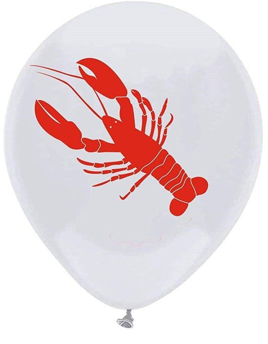 Crawfish Red White Latex(SET OF 10!) 12"  Printed  Balloons Lobster Seafood Boil Party New Orleans Cajun Birthday Helium Latex