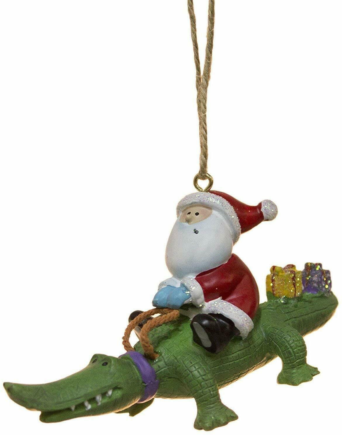 Alligator Crocodile Bayou Santa Claus Christmas Tree Holiday Ornament Louisiana Cajun Creole Party FREE Gold Gift Pouch