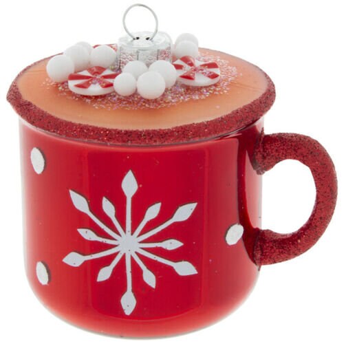 Red Mug Of Hot Chocolate Ornament Peppermints CAFE AU LAIT Glass Coffee Christmas Holiday  Ornament Beignets New Orleans