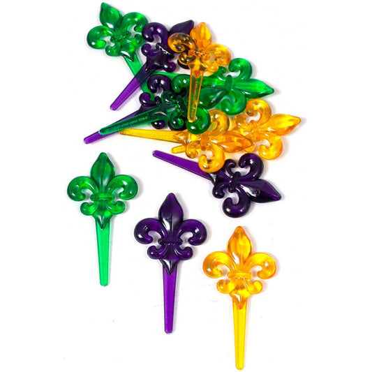 Fleur De Lis Picks Mardi Gras Jewel-Tone Food Picks (24) Dessert Food  Party Parade