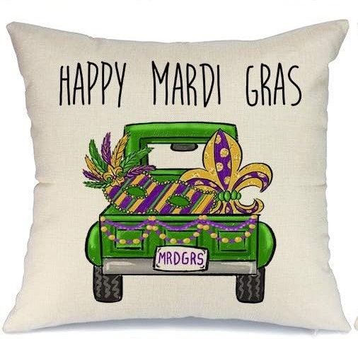 2 (SET OF 2!0Mardi Gras farm truck Fleur De Lis les jester mask pillow cover case Decorations Decor PARADE New Orleans