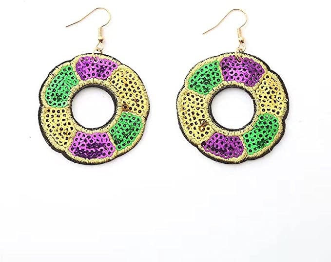 Mardi Gras Sequin King cake Earrings Parade wear Party