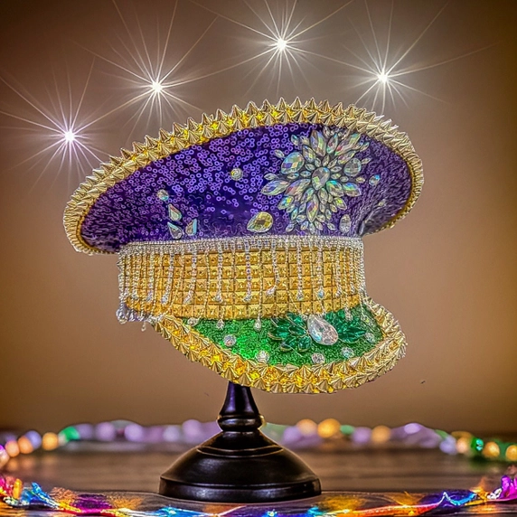 Mardi Gras Conductor Rhinestone Hat / Jazz Fest Captain Marching Band Drum Major Hat Steampunk parade wear carnival Sequin