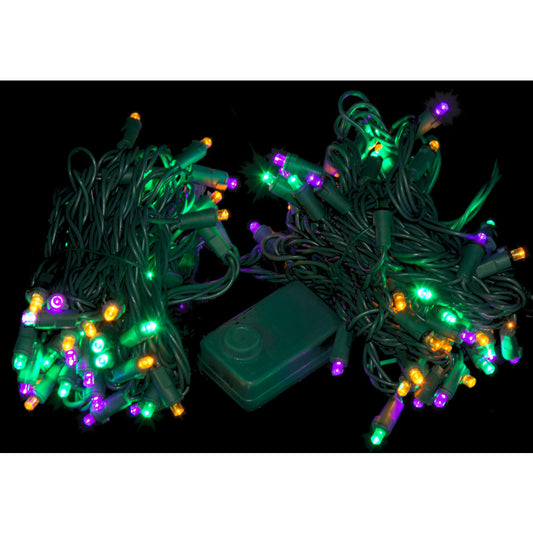 Mardi Gras LED Chaser Lights: 105 Purple Green Gold Ornament Fat Tuesday battery operated Halloween Christmas