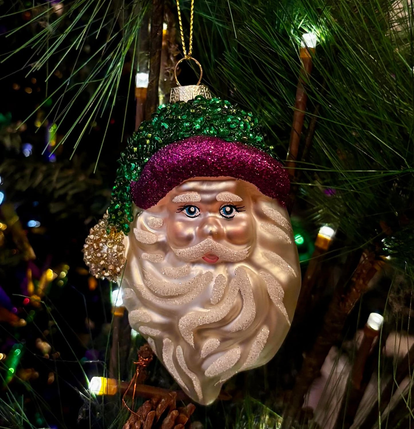 Glass Santa Christmas Mardi Gras Santa Head Christmas Tree Ornament Holiday Figurine ornament
