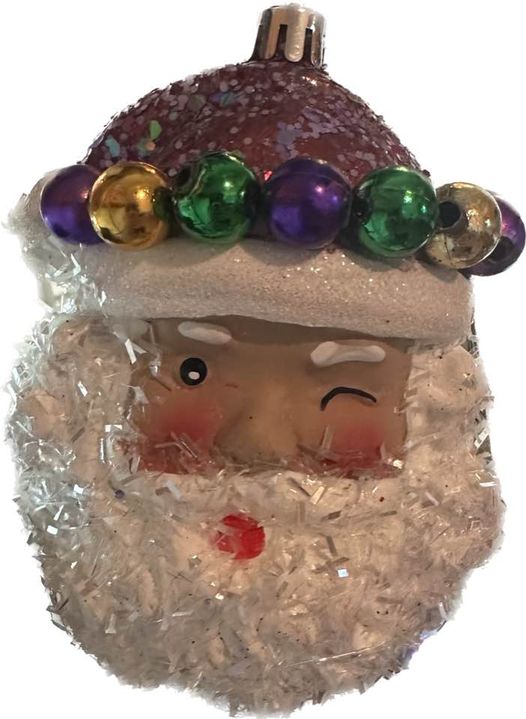 Mardi Gras King Santa Christmas Holiday Tree Ornament right from Santa's Workshop Cajun Creole party decor Purple tinsel