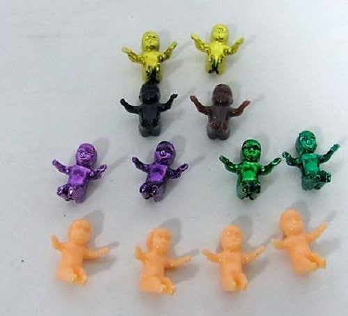 12 Mardi Gras Assorted King Cake Babies Baby Brown Purple Green Gold Black Flesh