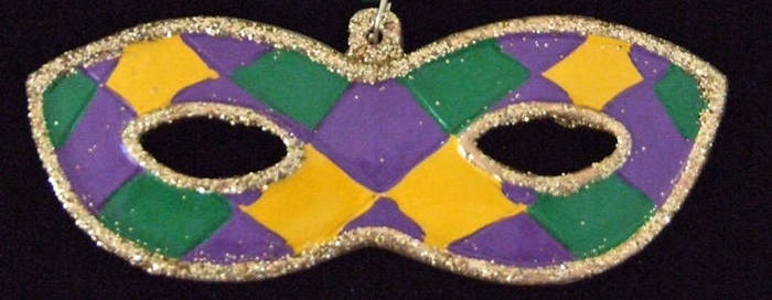 Mardi Gras Mask Holiday New Orleans Harlequin Ornament Christmas with Free Gold Gift Pouch